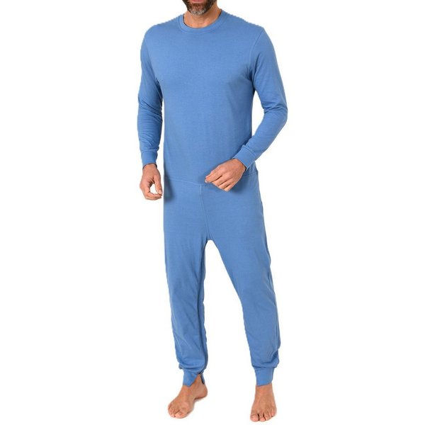 Normann Pyjama Herren Pflegeoverall langarm Einteiler mit Reißverschluss am Bein