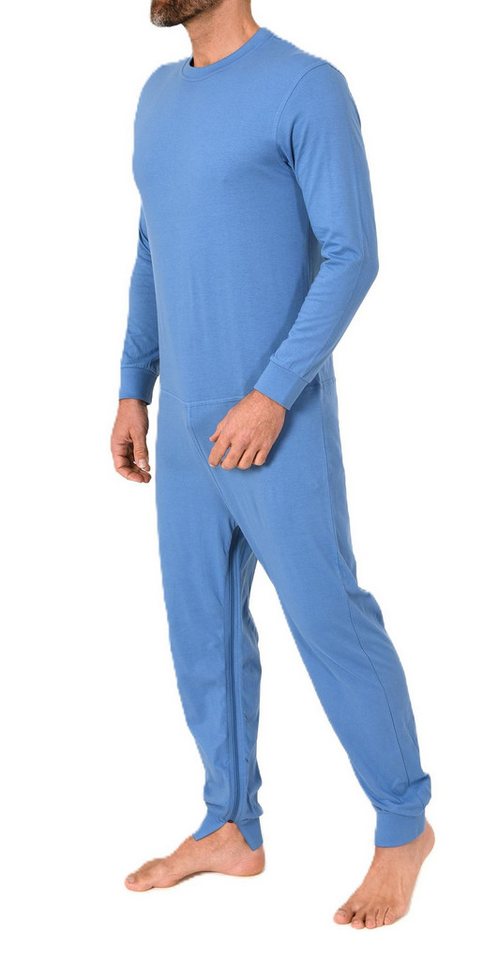 Normann Pyjama Herren Pflegeoverall langarm Einteiler mit Reißverschluss am Bein – Bild 2 von 5