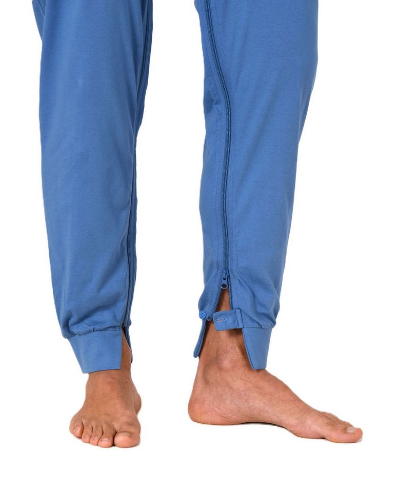 Normann Pyjama Herren Pflegeoverall langarm Einteiler mit Reißverschluss am Bein – Bild 4 von 5
