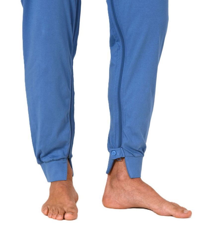 Normann Pyjama Herren Pflegeoverall langarm Einteiler mit Reißverschluss am Bein – Bild 5 von 5
