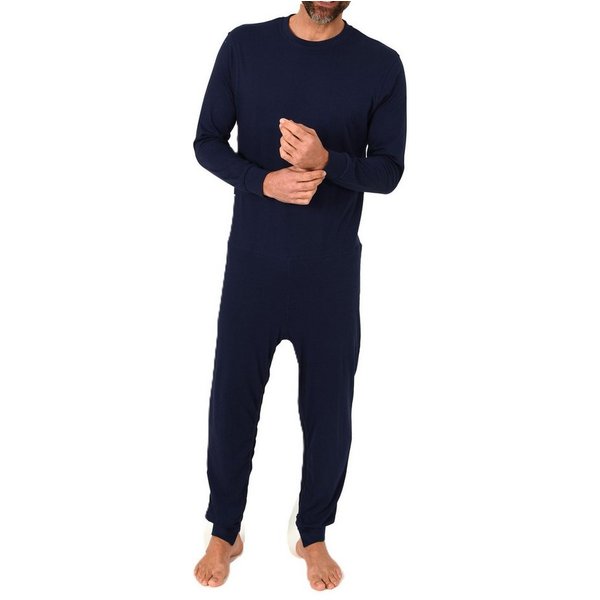 Normann Pyjama Herren Pflegeoverall langarm Einteiler mit Reißverschluss am Bein