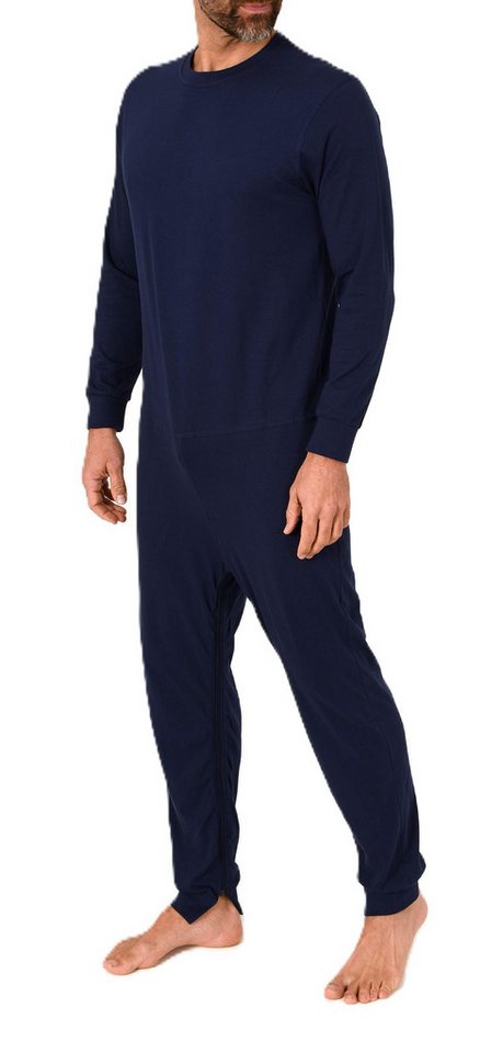 Normann Pyjama Herren Pflegeoverall langarm Einteiler mit Reißverschluss am Bein – Bild 2 von 5