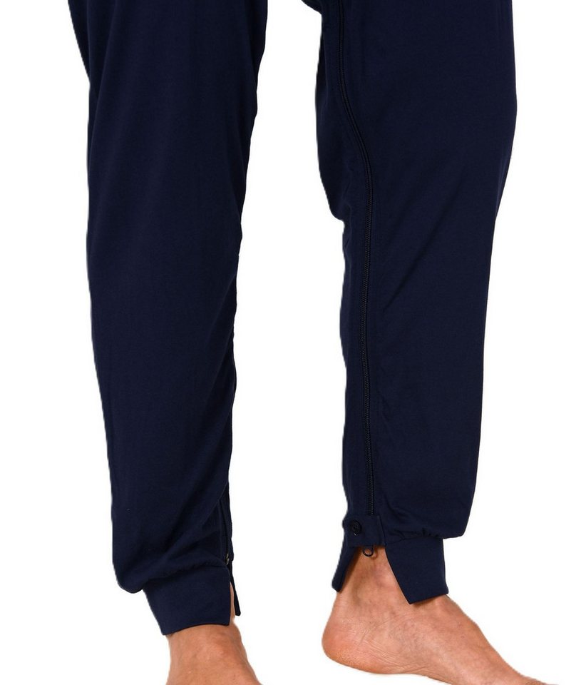 Normann Pyjama Herren Pflegeoverall langarm Einteiler mit Reißverschluss am Bein – Bild 5 von 5
