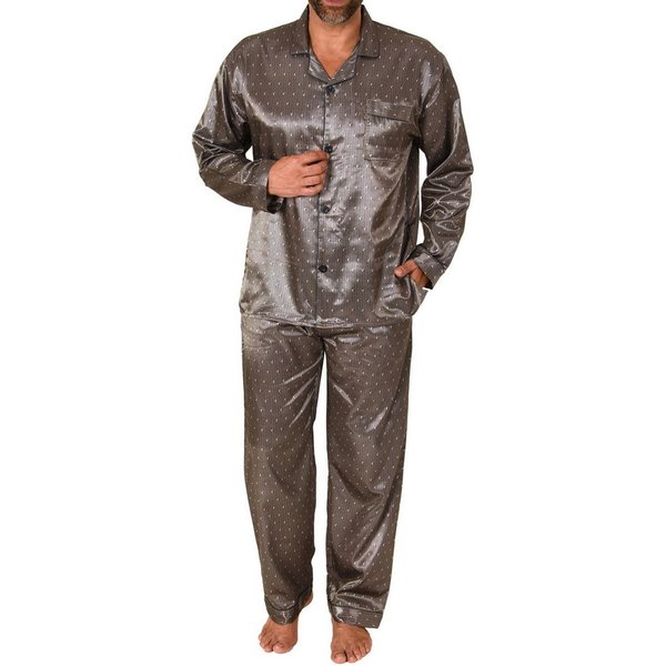 Normann Pyjama Herren Satin Pyjama, durchknöpfbarer Schlafanzug in Minimal-Optik