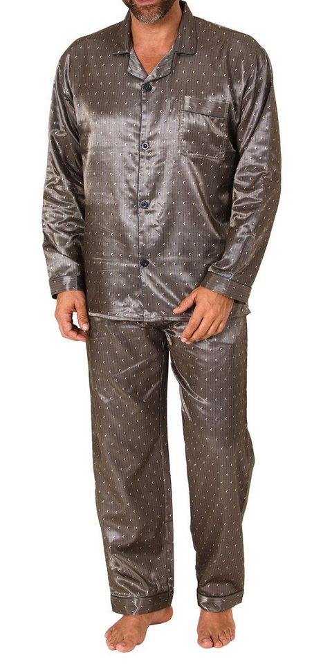 Normann Pyjama Herren Satin Pyjama, durchknöpfbarer Schlafanzug in Minimal-Optik – Bild 2 von 5