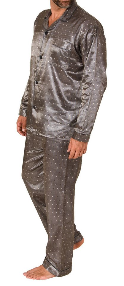 Normann Pyjama Herren Satin Pyjama, durchknöpfbarer Schlafanzug in Minimal-Optik – Bild 3 von 5