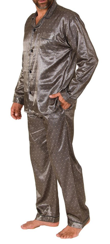 Normann Pyjama Herren Satin Pyjama, durchknöpfbarer Schlafanzug in Minimal-Optik – Bild 4 von 5