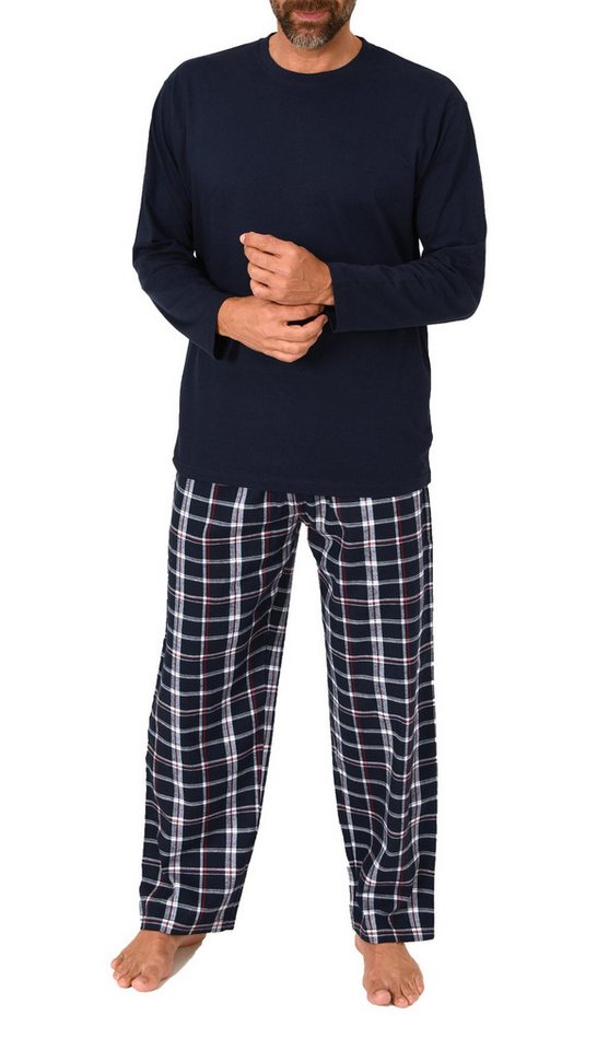 Normann Pyjama Herren Schlafanzug lang, Pyjama mit Flanell-Hose in Karo-Optik – Bild 2 von 5