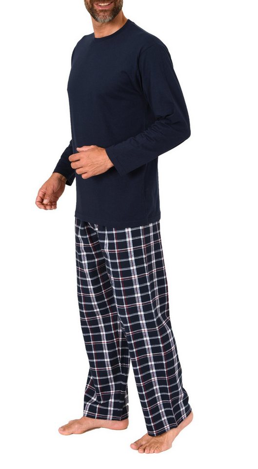 Normann Pyjama Herren Schlafanzug lang, Pyjama mit Flanell-Hose in Karo-Optik – Bild 3 von 5