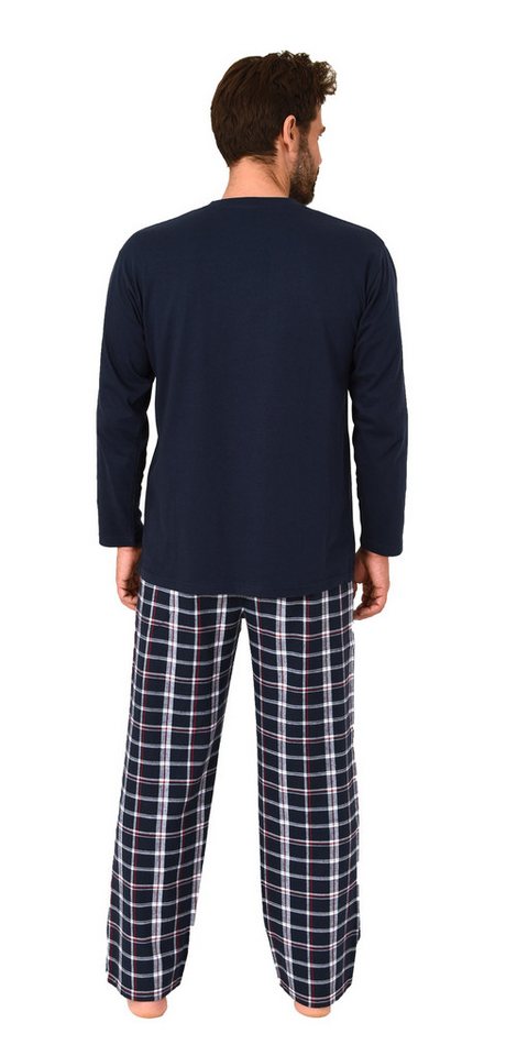 Normann Pyjama Herren Schlafanzug lang, Pyjama mit Flanell-Hose in Karo-Optik – Bild 4 von 5