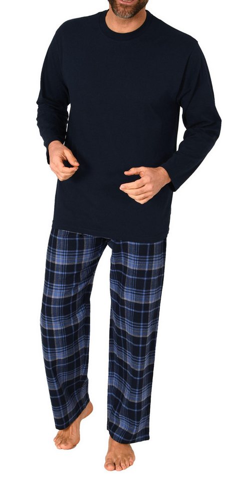 Normann Pyjama Herren Schlafanzug lang, Pyjama mit karierter Flanell-Hose – Bild 2 von 5