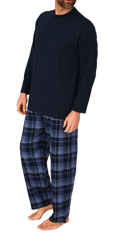 Normann Pyjama Herren Schlafanzug lang, Pyjama mit karierter Flanell-Hose – Bild 3 von 5