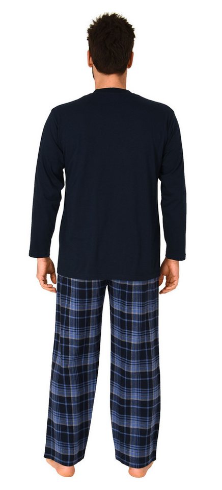 Normann Pyjama Herren Schlafanzug lang, Pyjama mit karierter Flanell-Hose – Bild 4 von 5