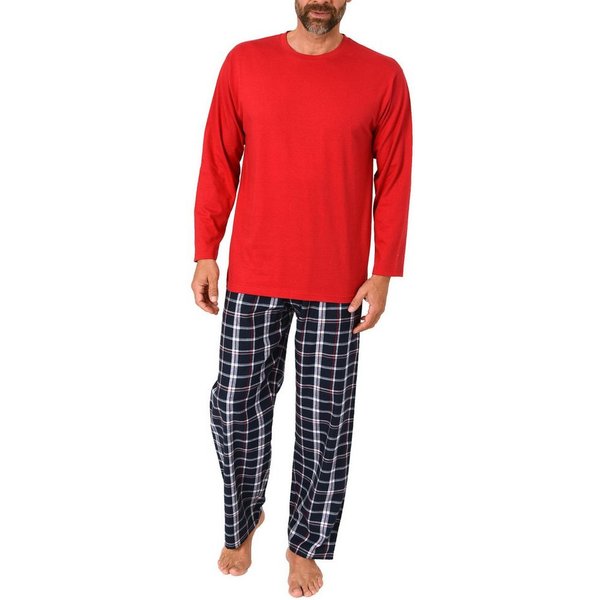 Normann Pyjama Herren Schlafanzug lang, Pyjama mit Flanell-Hose in Karo-Optik