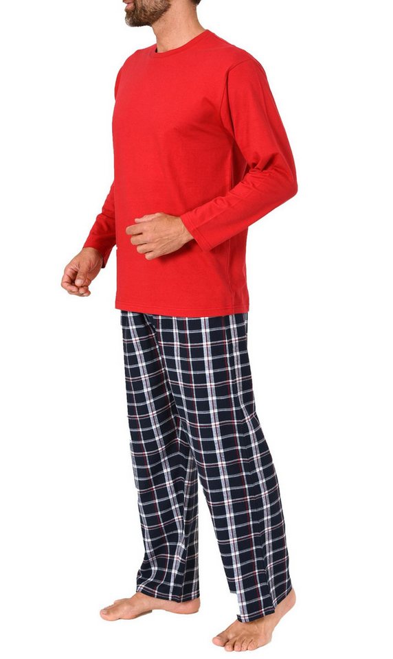 Normann Pyjama Herren Schlafanzug lang, Pyjama mit Flanell-Hose in Karo-Optik – Bild 3 von 5