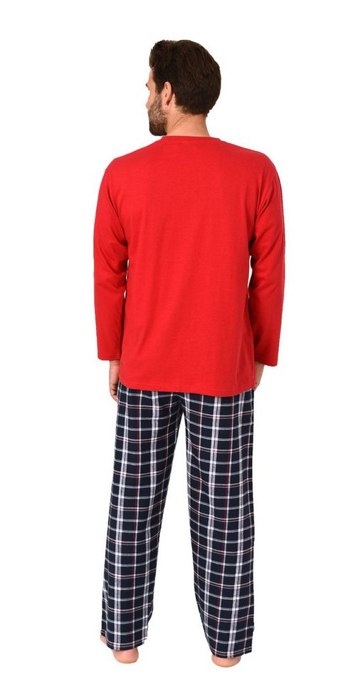 Normann Pyjama Herren Schlafanzug lang, Pyjama mit Flanell-Hose in Karo-Optik – Bild 4 von 5