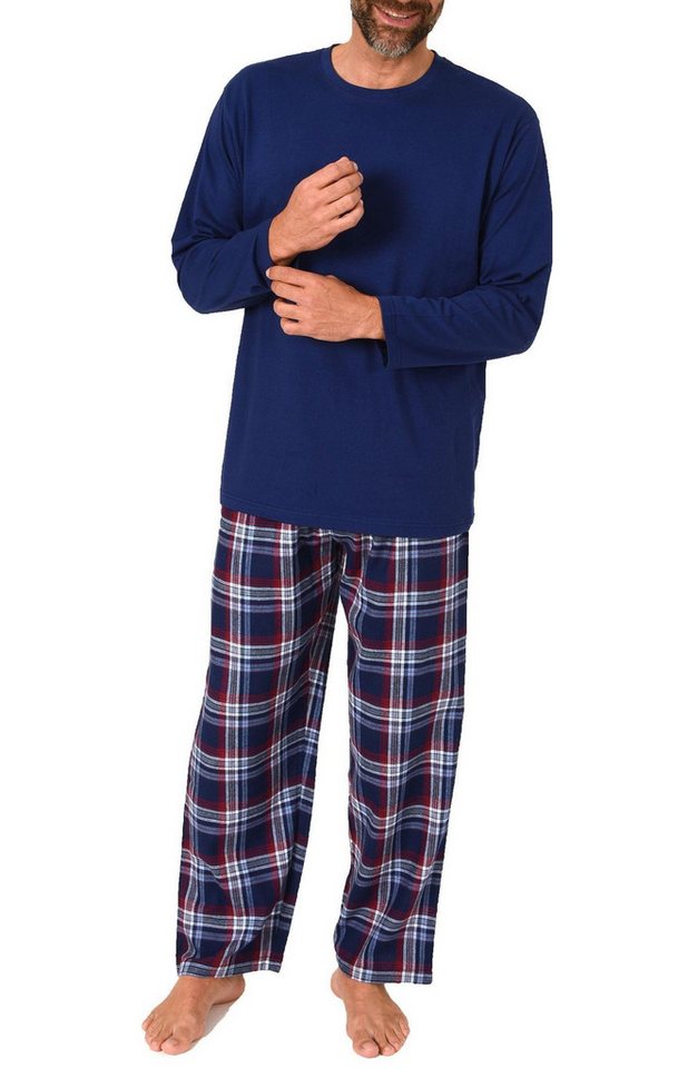 Normann Pyjama Herren Schlafanzug lang, Pyjama mit Flanell-Hose in Karo-Optik – Bild 3 von 5
