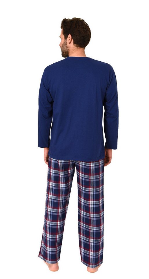 Normann Pyjama Herren Schlafanzug lang, Pyjama mit Flanell-Hose in Karo-Optik – Bild 4 von 5