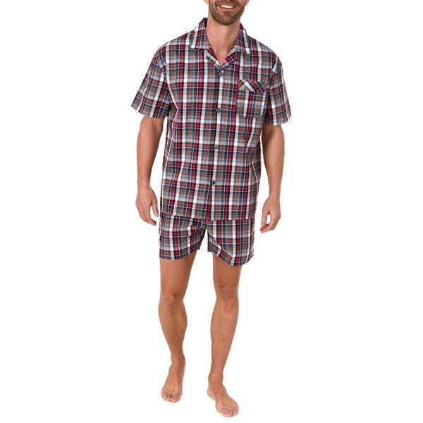 Normann Pyjama Herren Schlafanzug Shorty Pyjama kurzarm gewebt zum Knöpfen