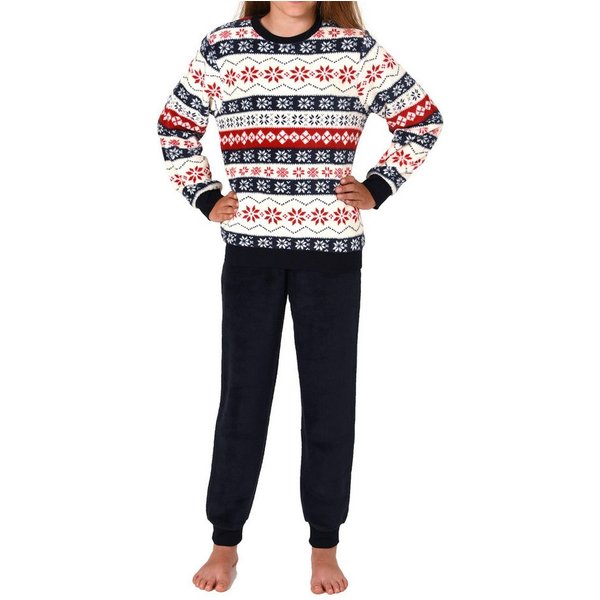 Normann Pyjama Kinder langarm Schlafanzug mit Bündchen Norweger Look aus Coralfleece