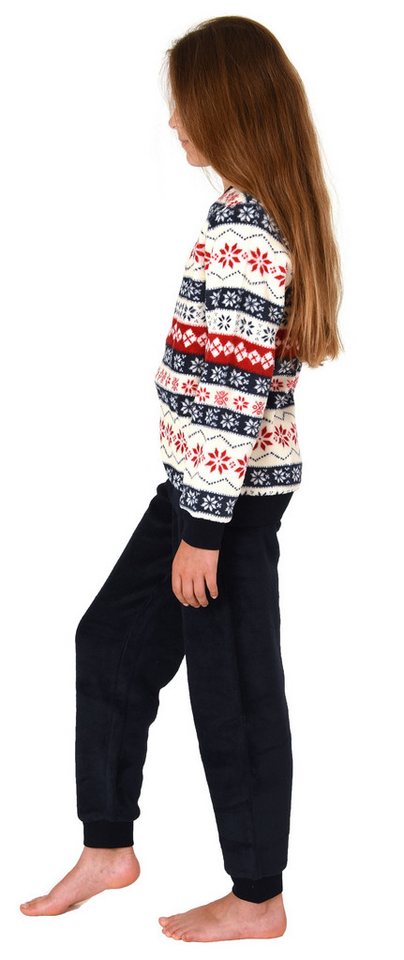 Normann Pyjama Kinder langarm Schlafanzug mit Bündchen Norweger Look aus Coralfleece – Bild 3 von 5