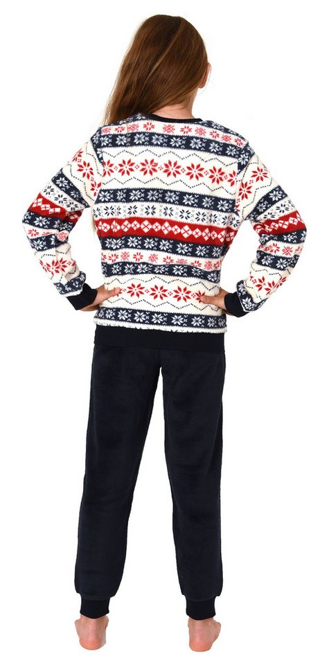 Normann Pyjama Kinder langarm Schlafanzug mit Bündchen Norweger Look aus Coralfleece – Bild 4 von 5