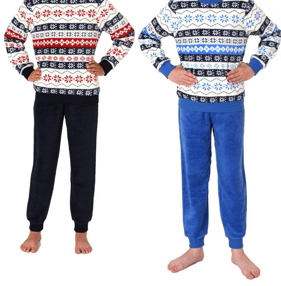Normann Pyjama Kinder langarm Schlafanzug mit Bündchen Norweger Look aus Coralfleece – Bild 5 von 5