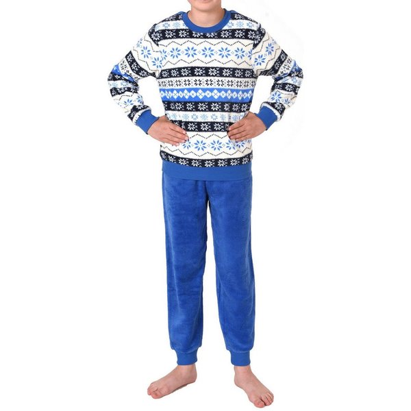Normann Pyjama Kinder langarm Schlafanzug mit Bündchen Norweger Look aus Coralfleece