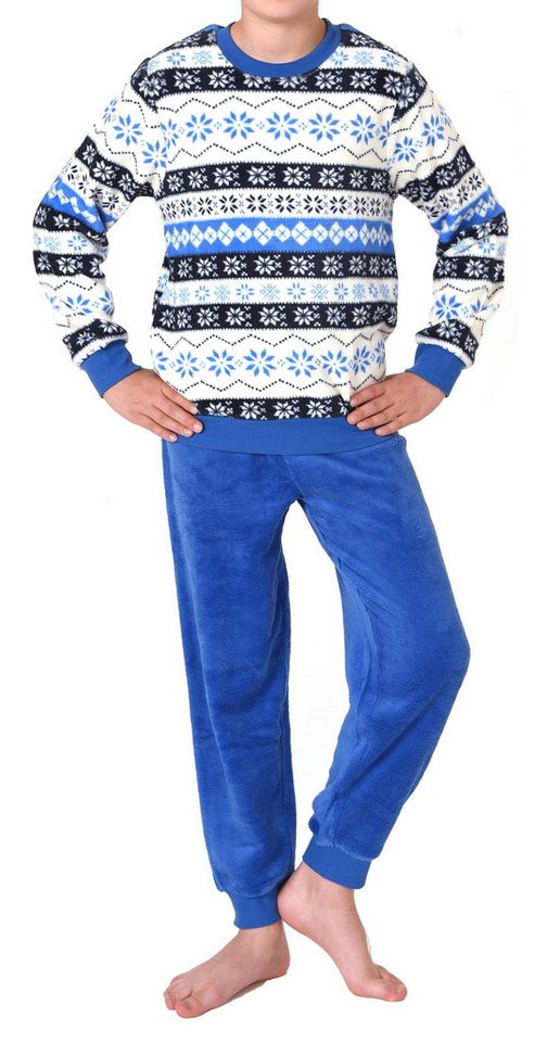 Normann Pyjama Kinder langarm Schlafanzug mit Bündchen Norweger Look aus Coralfleece – Bild 2 von 5