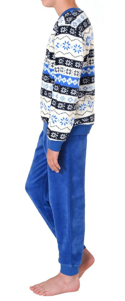 Normann Pyjama Kinder langarm Schlafanzug mit Bündchen Norweger Look aus Coralfleece – Bild 3 von 5