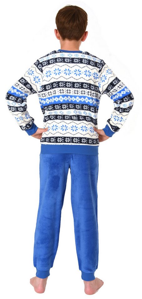 Normann Pyjama Kinder langarm Schlafanzug mit Bündchen Norweger Look aus Coralfleece – Bild 4 von 5