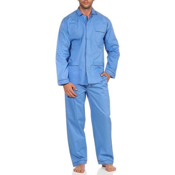 Normann Pyjama Klassischer Herren Pyjama gewebt mit durchknöpfbarem Oberteil