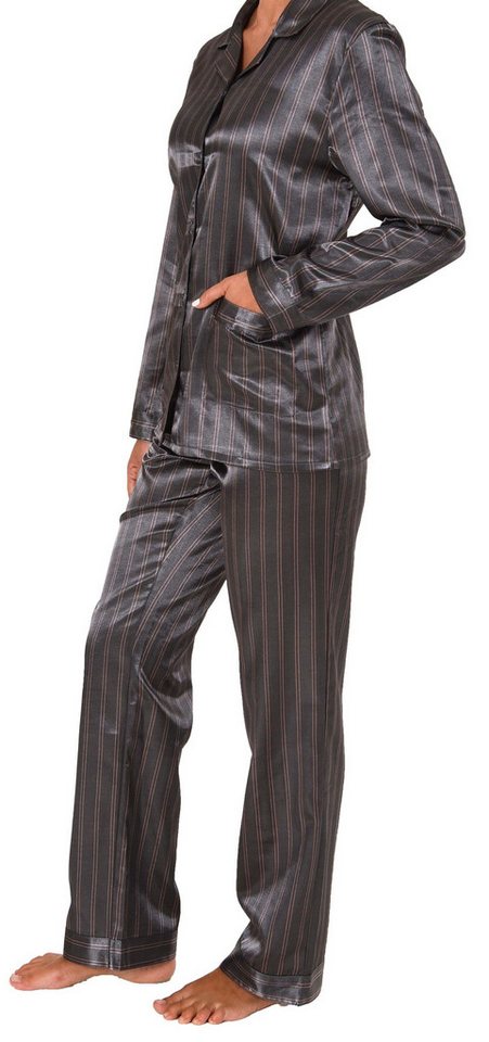 Normann Pyjama Langer Satin Pyjama, durchgeknöpft - 61509 – Bild 2 von 3