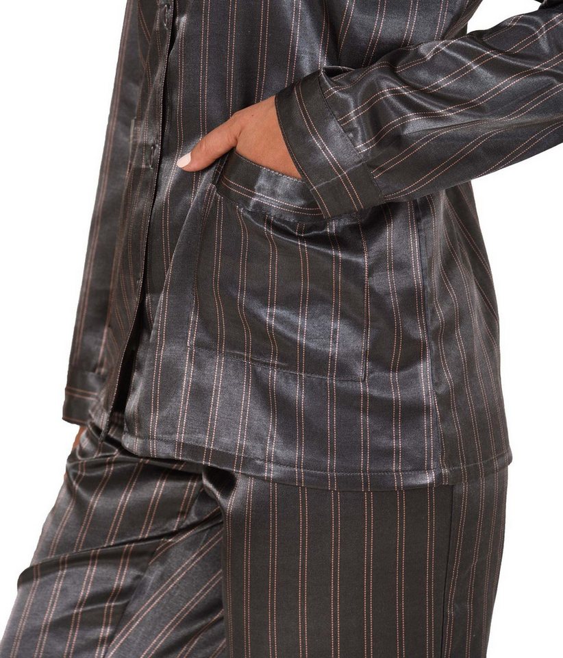 Normann Pyjama Langer Satin Pyjama, durchgeknöpft - 61509 – Bild 3 von 3