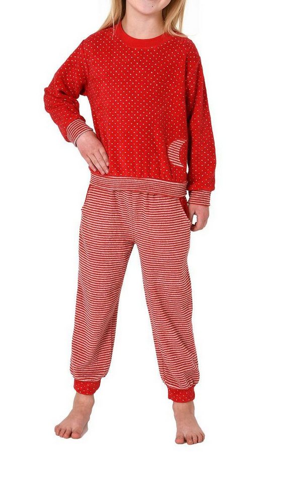 Normann Pyjama Mädchen Frottee Pyjama mit Bündchen, warmer Schlafanzug in Ringeloptik – Bild 2 von 5