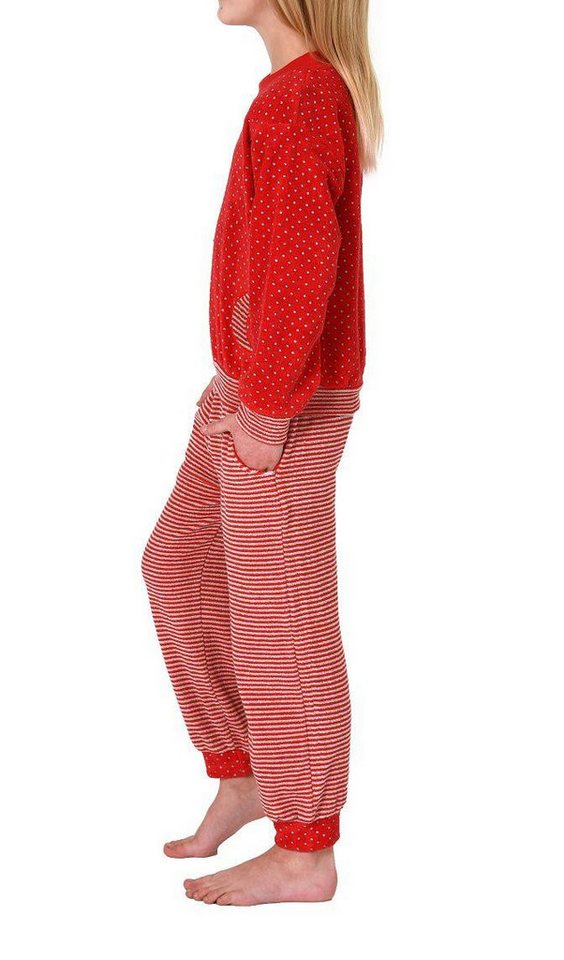 Normann Pyjama Mädchen Frottee Pyjama mit Bündchen, warmer Schlafanzug in Ringeloptik – Bild 3 von 5