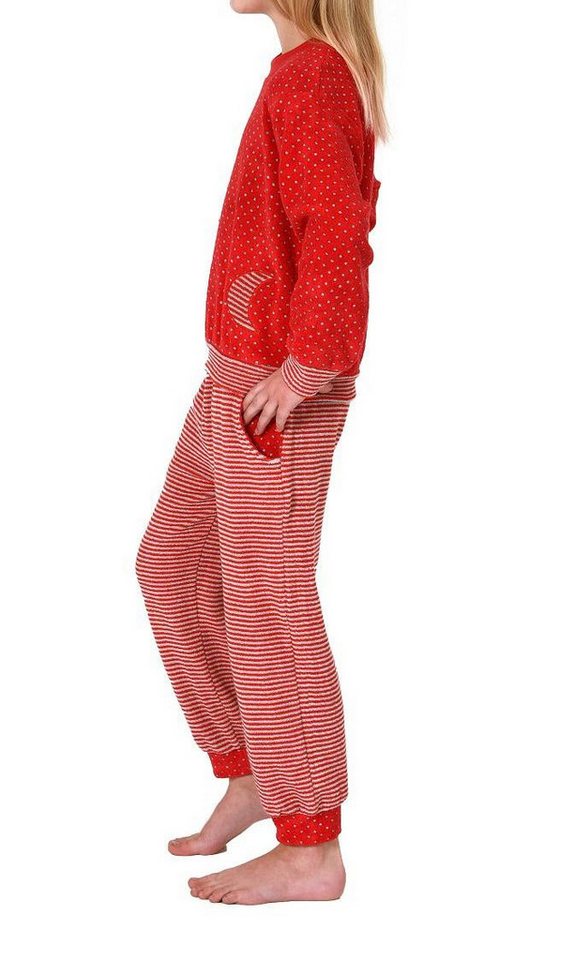 Normann Pyjama Mädchen Frottee Pyjama mit Bündchen, warmer Schlafanzug in Ringeloptik – Bild 4 von 5