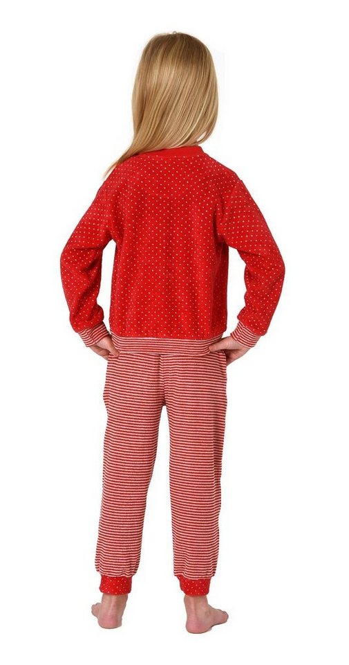 Normann Pyjama Mädchen Frottee Pyjama mit Bündchen, warmer Schlafanzug in Ringeloptik – Bild 5 von 5
