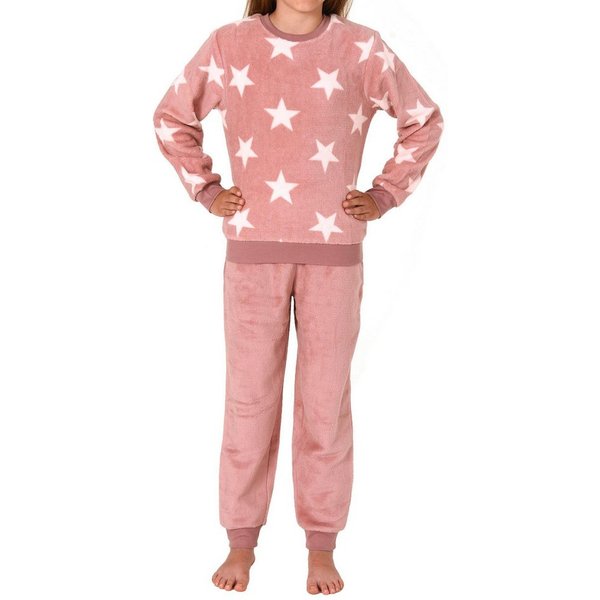 Normann Pyjama Mädchen langarm Schlafanzug mit Bündchen in Sterneoptik
