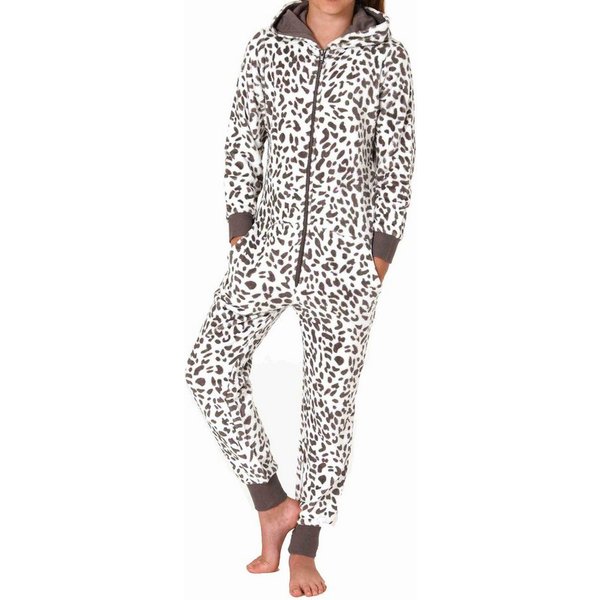 Normann Pyjama Mädchen Schlafanzug Einteiler Jumpsuit aus Coralfleece im Animal Look