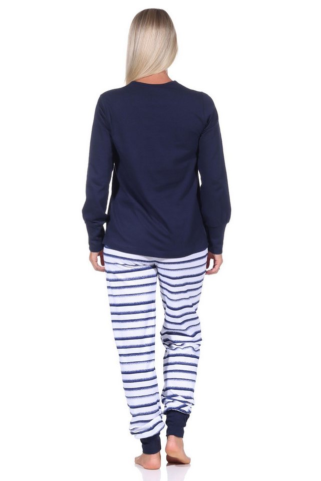 Normann Pyjama Maritimer Damen Schlafanzug mit Bündchen, Top mit Leuchturm Motiv – Bild 3 von 3