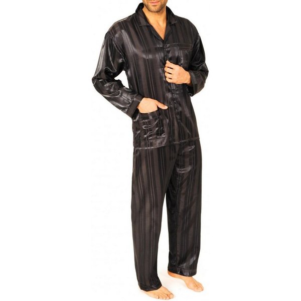 Normann Pyjama Satin Pyjama lang, durchgeknöpft, Schattenstreifen, 251 94 010
