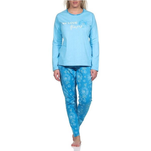 Normann Pyjama Verspielter Damen Pyjama lang, Schlafanzug mit floralem Muster