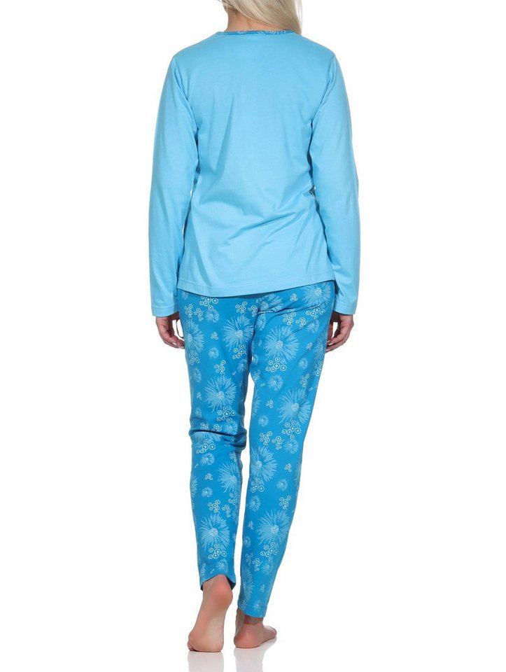 Normann Pyjama Verspielter Damen Pyjama lang, Schlafanzug mit floralem Muster – Bild 3 von 4