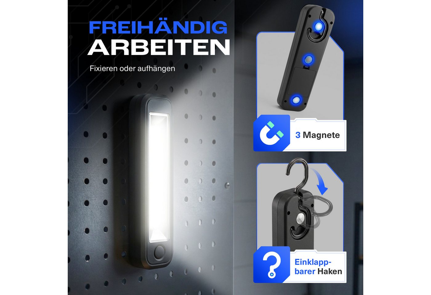 Northpoint LED Arbeitsleuchte Arbeitslampe Stableuchte Werkstattlampe Batterie Magnet Haken – Bild 4 von 5