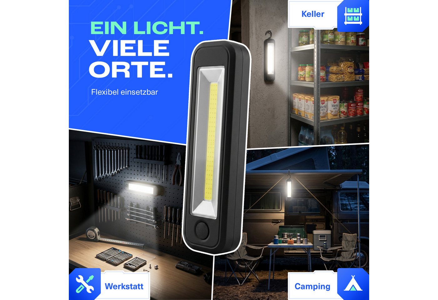Northpoint LED Arbeitsleuchte Arbeitslampe Stableuchte Werkstattlampe Batterie Magnet Haken – Bild 5 von 5