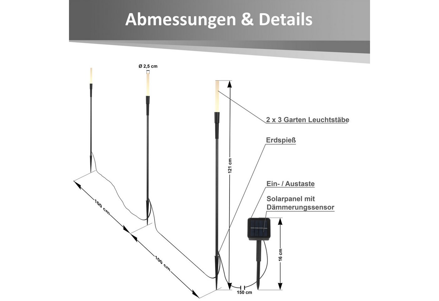 Northpoint LED Gartenleuchte Solar Gartenstecker 6er-Set mit Dämmerungssensor Außen – Bild 2 von 5