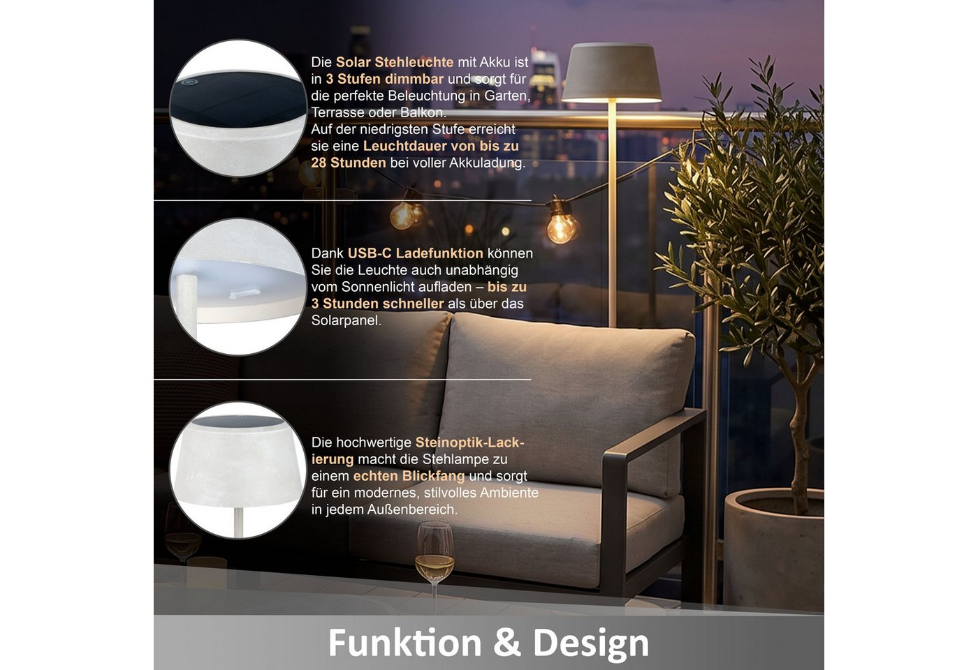 Northpoint LED Gartenleuchte Solar Stehleuchte dimmbar mit Sensor für Garten – Bild 5 von 5
