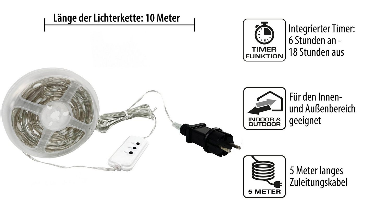 Northpoint LED-Lichterkette LED Effektlichterkette mit Musiksensor 100 LEDs IP44 10m lang Timer – Bild 3 von 5