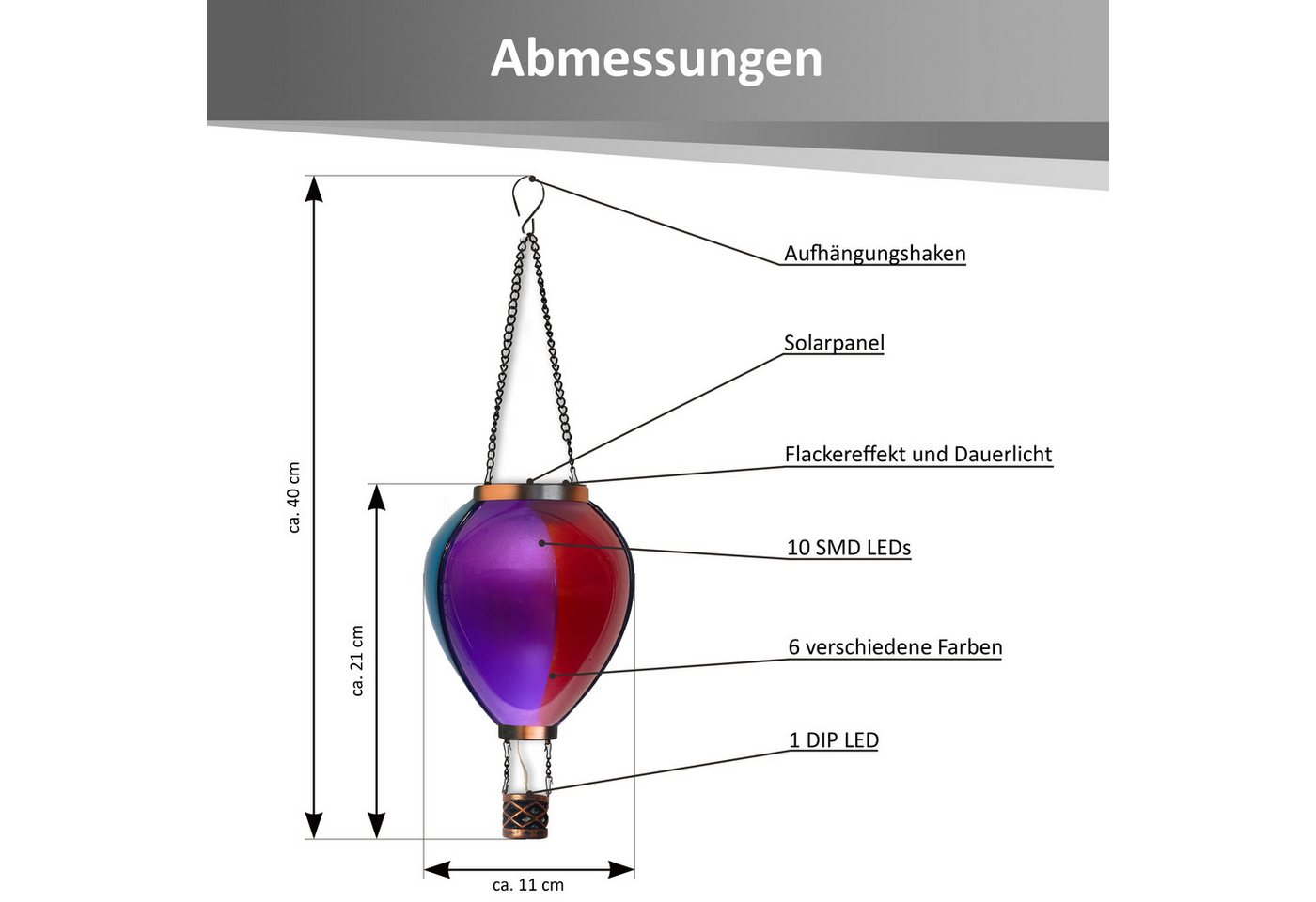 Northpoint LED Solarleuchte Heißluftballon 3er-Set Flammeneffekt Dämmerungssensor – Bild 2 von 5